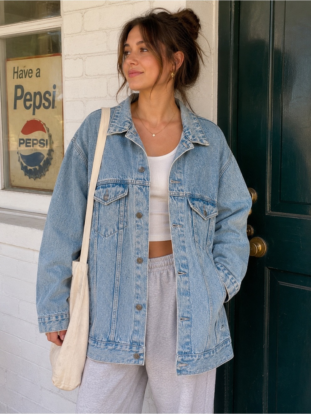 True Vintage 1990s Pepsi Light Wash Denim Jacket Promotional Item EUC M #2760